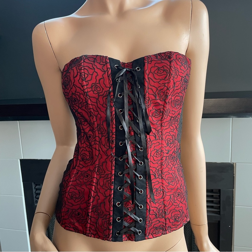 Ole Ole Red & Black Gothic Floral Corset